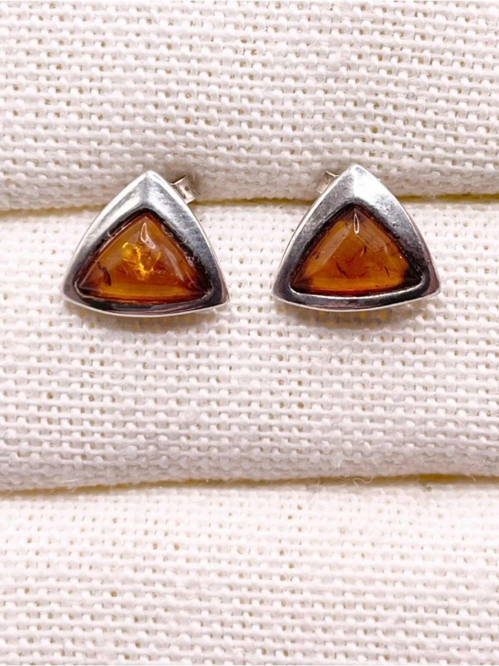 Baltic Amber Triangle Sterling Silver Stud Earrings - Picture 8 of 8